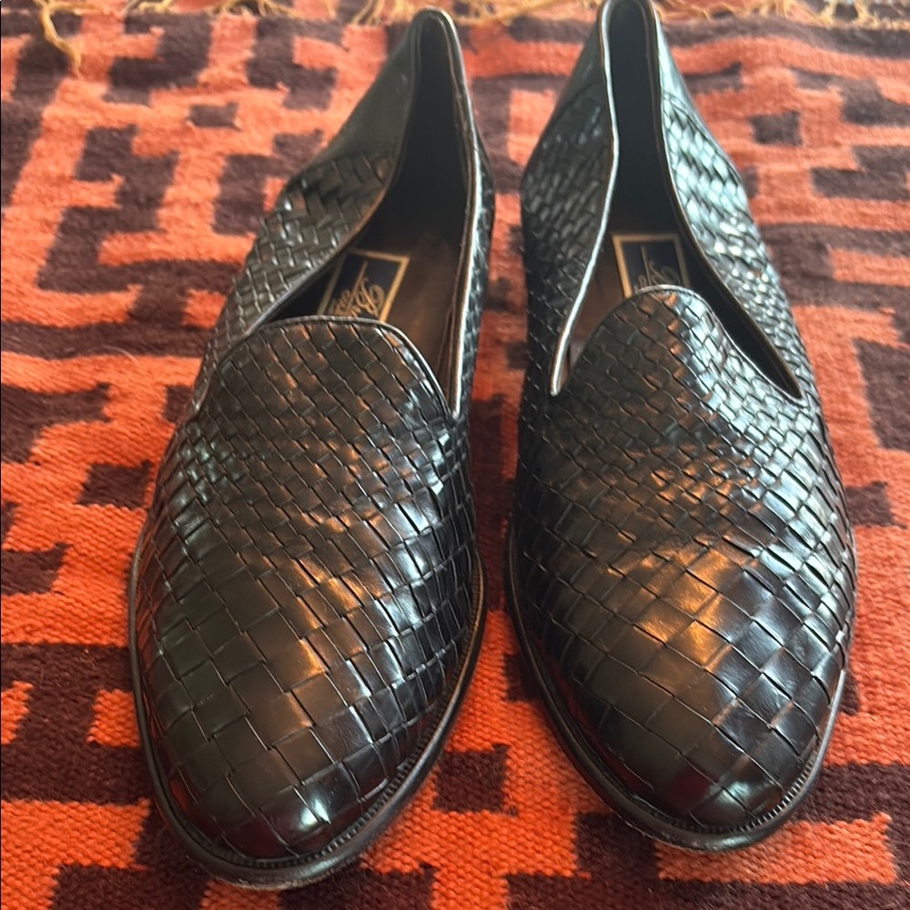 Black Woven Leather Men's Loafers